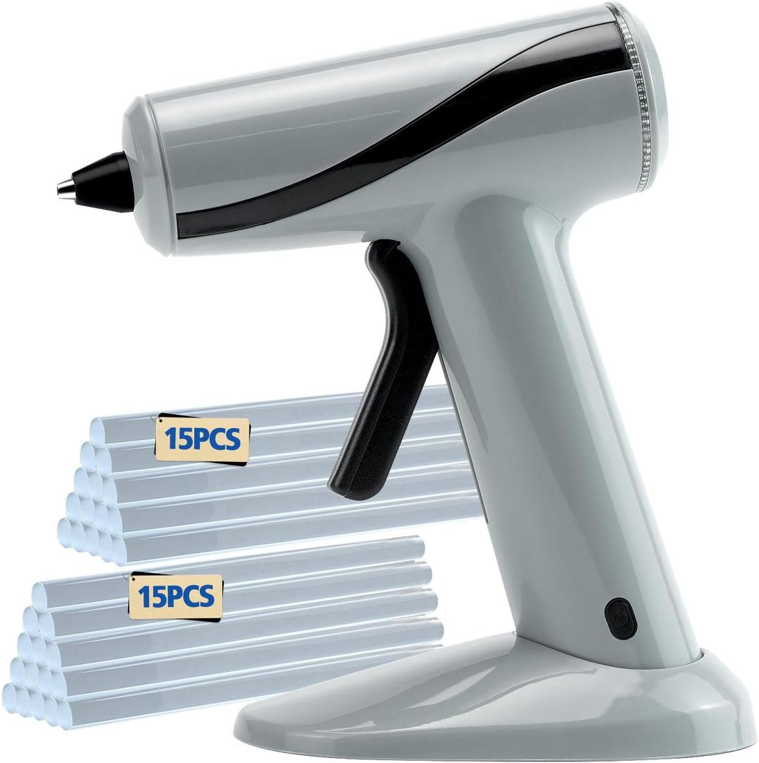 Cordless Hot Glue Gun, Fast Preheating Rechargeable Hot Glue Gun Kit with 30 Premium Glue Sticks for School Crafts DIY Arts Quick Home Repairs, Grey - 20W