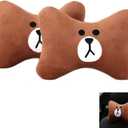 CHERISH 2Pcs Car Headrest Pillow Cute Bear Car Neck Pillow, Comfortable Soft Car Seat Pillow, Car Accessories Head Neck Pillow, Universal Headrest Pillow for Travelling and Home (Brown)