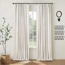 INOVADAY 100% Blackout Curtains for Bedroom, Black Out Curtains 84 Inch Long, Clip Rings Linen Blackout Drapes, Thermal Insulated Room Darkening for Living Room, 2 Panels - Beige,W50xL84