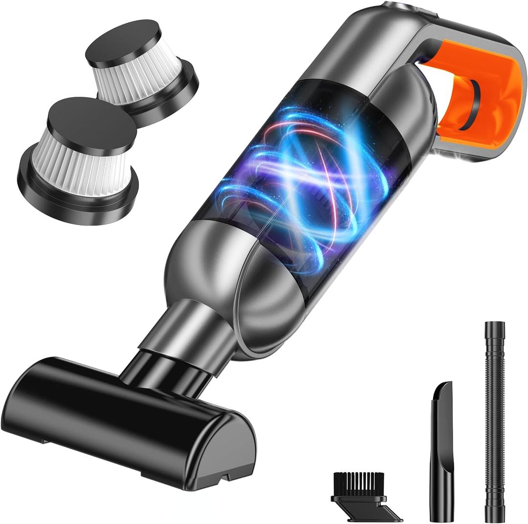 Handheld Vacuum Cordless, Portable Car Vacuum with LED Light,Rechargeable Small Vacuum Cleaner with Powerful Suction,Lightweight Vacuum Cleaner for Car Home Office Pet Hair (Orange)