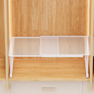 Expandable Closet Cabinet Shelf Adjustable Wardrobe Clothes Storage Rack Stackable Counter Organizer for Bathroom Kitchen Pantry, White, (20.47''-33.86'') X 13.78'' X 8.66''