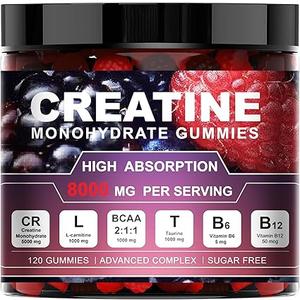Creatine Monohydrate Gummies Complex 8000mg with LCarnitine & Taurine, Flavored Creatine for Women and Men with Raspberry & Blackberry Taste, Pre Workout Gummies for Men and Women  120pcs