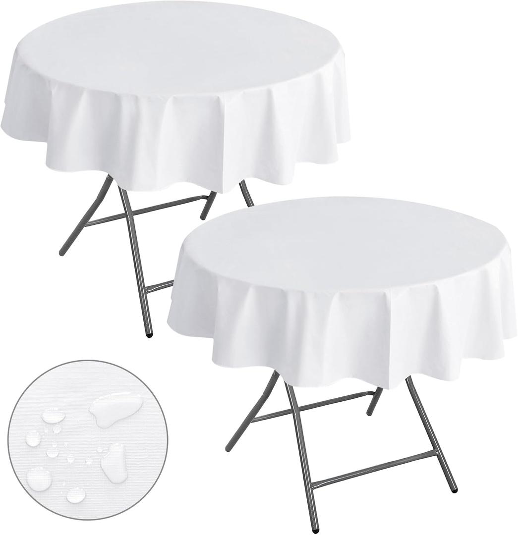 Nasitos 2 Pack Round White Tablecloth 60 Inch-Flannel Backed Vinyl Plastic Tablecloth, Waterproof Spillproof Round Plastic Table Cover Kitchen Dinning Decoration, Table Cloths for Outdoor & Indoor