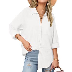 Zeagoo Womens Button Down Shirts Long Sleeve Cotton Gauze Tops Casual Collared Blouses Loose Fit (X-Large, Aa-white)