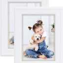 GraduationMall Photo Frame 7x5 Landscape Picture Frames for Home Family Decor,2 Pack Real Glass White with Gold Beading Wall & Tabletop