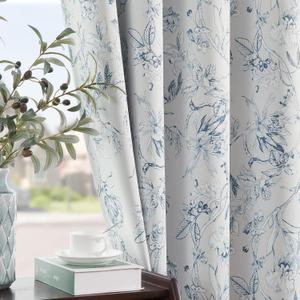 jinchan 100% Blackout Floral Curtains Blue Flower Grommet Top Full Blackout Curtains Thermal Insulated Window Drapes 2 Panels Curtain Set Blue, W50 x L63 (52"W x 63"L (Pack of 2), Floral Blue)
