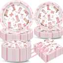 200Pcs Coquette Bow Cowgirl Boots Party Supplies Western Cowgirl Plates and Napkins Disposable Pink Bowknot Rodeo Tableware Bachelorette for Girls Set Decorations Supplies Baby Shower Serve 50