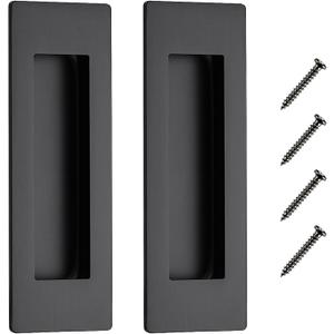 JOY DECOR 2 Pack Pocket Door Handles, 5.9" Rectangular Recessed Pulls for Sliding Closet and Barn Doors, Black Flush Finger Pulls