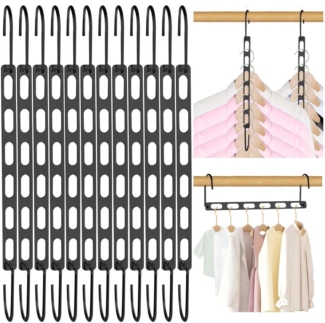 12 Pack Space Saving Hangers for Clothes, Collapsible Metal Hangers Organizer, Clothes Space Savers, Closet Organizers and Storage, Dorm Room Essentials, Black