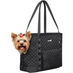 Pecute Dog Purse Carrier, Dog Carrier with Pockets for Small Dogs, Fits Dogs 5 lbs to 9 lbs, Cat and Puppies Tote Bag, Outing, Travel, Vet, Black (15.2"L x 7.4"W x 11.7"H)