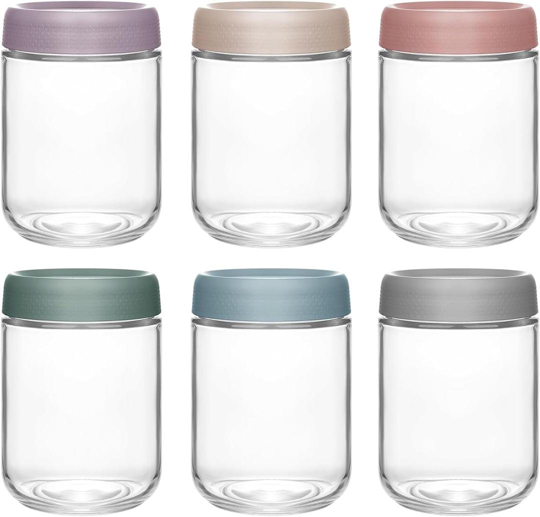 6 Pack Overnight Oats Jars Containers, 500ml Wide Mouth Mason Salad Jars Glass Food Storage Containers Ideal for Yogurt Snacks Spice Sugar Fruit Salad Beans