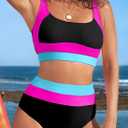 Herseas Women 2 Piece High Waisted Bikini Sets Colorblock Sporty Swimsuits Wide Straps Bathing Suit 2026 Summer Swimwear Medium, Rose Red