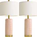 PoKat 25'' Table Lamps Set of 2 for Bedroom with 3-Way Dimmable Touch Control, Bedside Lamps with USB A+C Ports for Living Room, Modern Ceramic Pink Lamps for Kids Girls Decor (2 Bulbs Included)