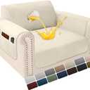 Velvet 100% Waterproof Chair Covers for Living Room Sofa Armchair Cover Washable Couch Arm Chair Slipcovers for Dogs Non Slip Quilted Furniture Protector with Pockets (Small, Beige)