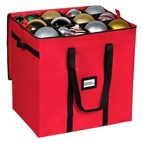 Christmas Extra Large Ornament Storage Container - Box Stores Up to 48 – 6” Ornaments – With 4 Individual Trays -Heavy Duty 600D Tear Resistant Material, Zippered, Adjustable Dividers 