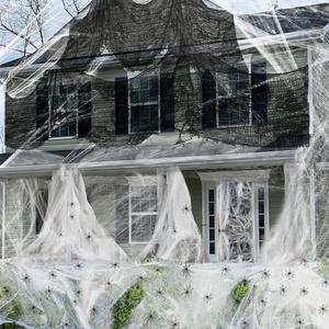Nenrsl 1500 sqft Halloween Spider Webs Decorations with 100 Fake Spiders & 2Pcs 72*30 Inch Black Creepy Cloth,Super Realistic Cobwebs for Halloween Decor Indoor,Outdoor,Party,Garage Door Decorations