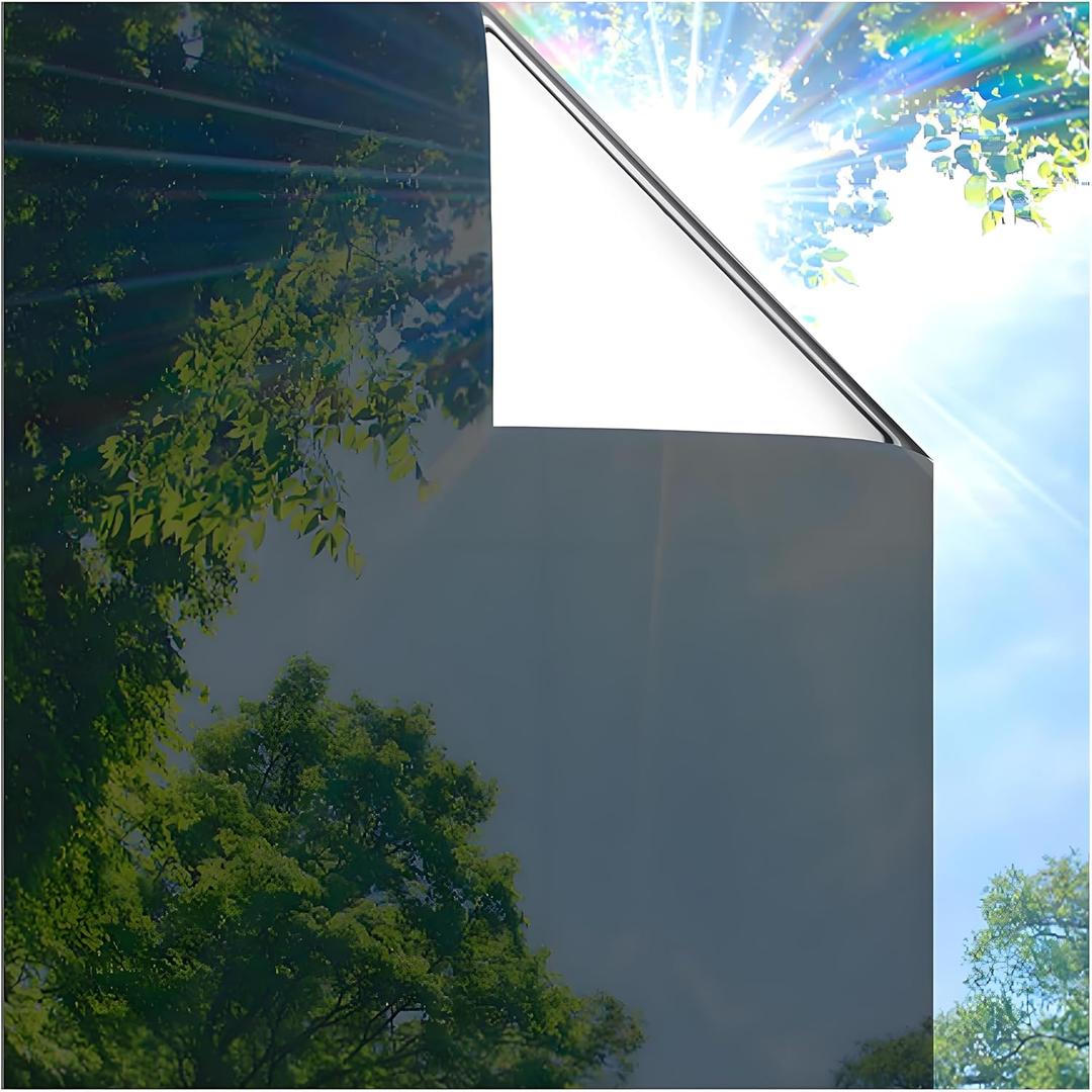 Coavas One Way Privacy Window Film, Sun Blocking Reflective Window Film See Out Not in, Heat Control Window Tint for Home, Anti UV Static Cling for Windows Office Door (Black, 29.5 Inch X 6.5 Feet)