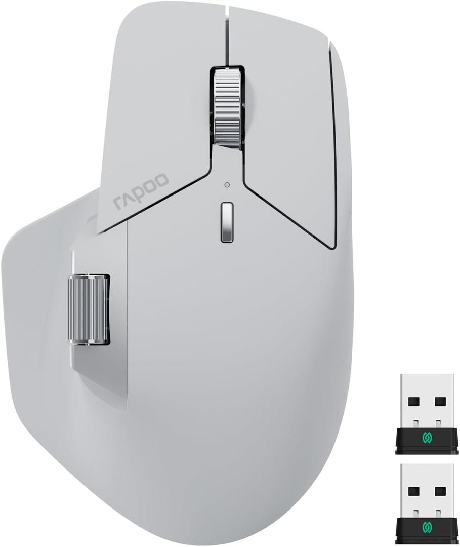 Rapoo MT760 PRO Wireless Mouse, NearLink + Bluetooth 5.0 Multi-Device, 12K DPI, 2K Polling, Ergo for Work & Gaming, 11 Programmable Buttons, On-Board Memory, Quiet Clicks, USB-C, 120 Days Battery Life (Light Grey)