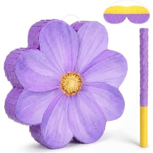 Aoriher Daisy Flower Piata Set with Blindfold and Bat Purple Flower Piata Daisy Party Game for Birthday Baby Shower Gender Reveal Wedding Floral Mother's Day Princess Party Supplies Decorations