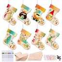 SIRPERICE 14PCS DIY Wooden Christmas Ornaments Set with 12 Markers and Diamond Stickers, Unfinished Wood Discs for Painting, Crafting and Holiday DIY Hanging Decorations