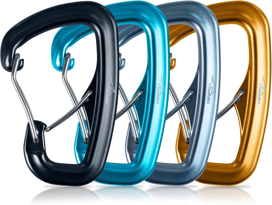 Heavy Duty Carabiner Clip Hook 8KN (1763 lbs), 2 PCS Ultra-Light Aluminum Caribeaners with Double Door D Ring Shape, for Hammock, Camping, Hiking, Backpacking, Dog Leash, Keychain Clip