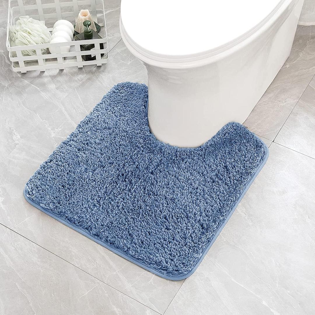 MIULEE Blue Toilet Rugs U-ShapedSoft Absorbent Microfiber Bathroom Rugs Non Slip Quick Dry Fluffy Contour Bath Mats for Toilet Base Bathroom Floor, Machine Washable, 24 * 24 Inch