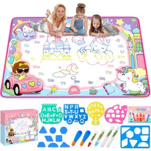 Water Doodle Mat- Kids Painting Writing Doodle Board Toy - Color Drawing Mat Bring Magic Pens Educational Toys for Age 3 4 5 6 7 8 9 10 Year Old Girls Boys Toddler Present (Pink)
