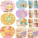 120Pcs Groovy Boho Party Supplies Hippie Daisy Party Tableware Set Including Plates Napkins Cups for Daisy Flower Birthday Party Hippie Party Decoration