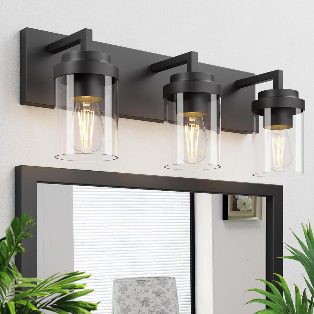 Espird Bathroom Vanity Light, 3 Light Matte Black Vanity Lights with Clear Glass Shade, 22in Modern Wall Sconces, Bathroom Lighting Fixtures Over Mirror for Living Room,