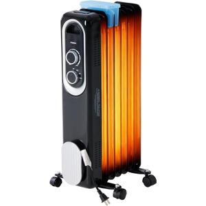 Dumos Oil Filled Radiator Heater with Adjustable Thermostat, 1500W Oil Space Heater for Indoor Use, Portable, 22inch Bright Black (22.8*11.8*4.8in)