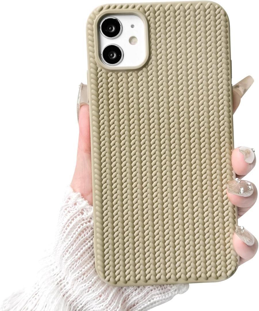 NITITOP Compatible for iPhone 11 Case Cute for Women Girls Woven Pattern Matte Braid Design Solid Color Soft Silicone Shockproof Cover - Khaki