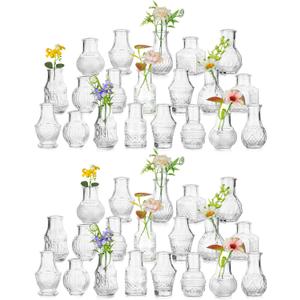 Small Glass Bud Vases Set of 40: Hewory Mini Vase Bulk for Wedding Centerpieces - Tiny Vases for Baby Showers Party Vintage Home Table Decor(2.6"(H)2.0"(D))