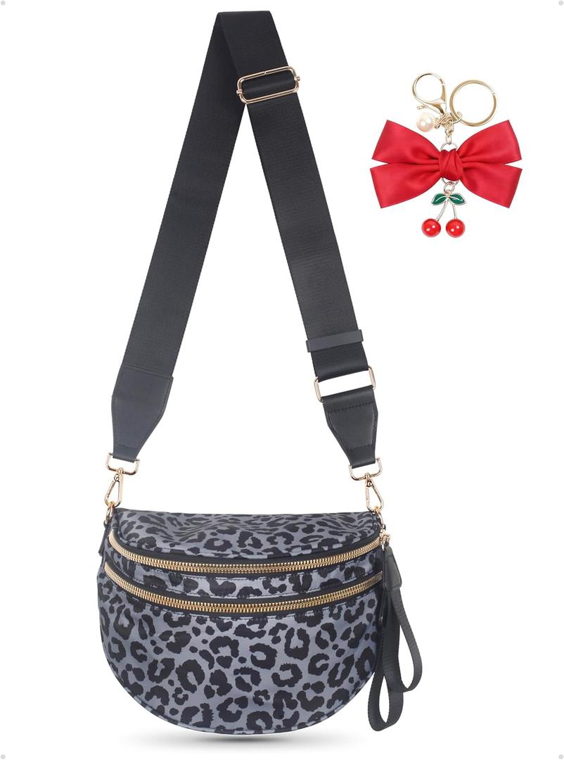 Bum Bag Crossbody Bag for Women | Spacious Bum Bags | Nylon Crossbody Fanny Packs | Leopard Purse Belt Wallet (Color Bum Bag-Grey Leopard)