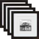Egofine 8x8 Picture Frames 4 PCS - Made of Solid Wood Covered by Plexiglass Display 4x4/6x6 with Mat or 8x8 without Mat, for Table Top Display and Wall Mounting Photo Frame Black