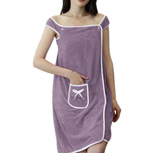 Towel Wrap for Women - Women's Body Wrap Towel, Adjustable Spa Wraps | Wearable Shower Bath Robe Towel Wraps Swim Cover Up, Coral Fleece Bath Towel Wrap Dress with Pocket for Spa Shower (Purple)
