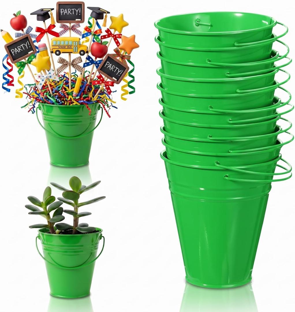 Sadnyy 12 Pack Metal Buckets with Handle, Galvanized Bucket 4.5 x 5 Inch Basket Bucket Party Supplies, Crafts for Christmas Halloween Candy Bars Vase Crafts(Green)