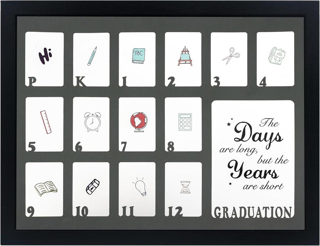 GMFrames School Years Picture Frames Pre-K to 12 Graduation School Photo Frame for Pre-School & Kindergarten to 12th Grade Keepsake for Graduation Gifts Student Black (Black Frame 12x16 With Grey Mat-Horizontal)
