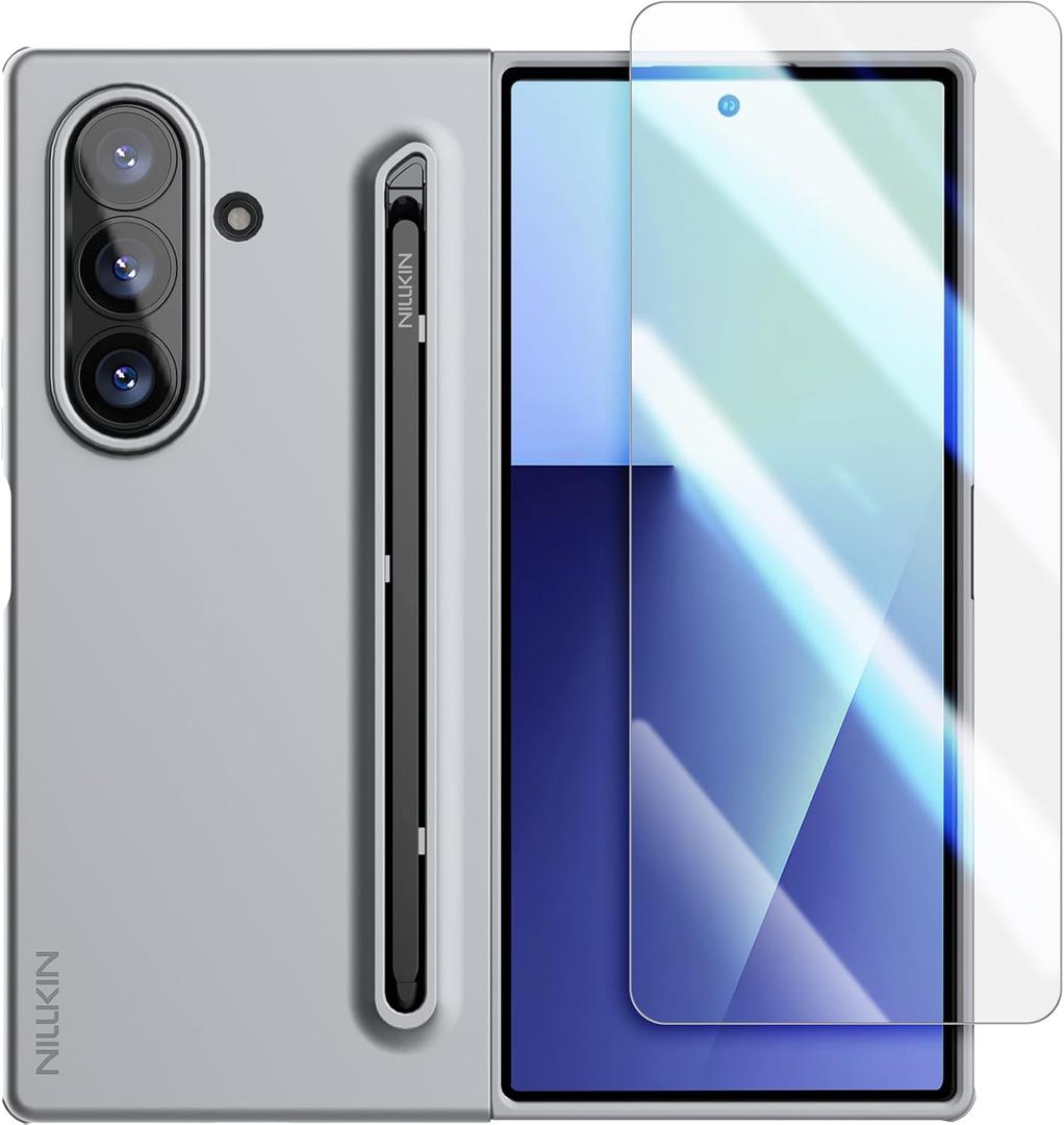 Nillkin for Samsung Galaxy Z Fold 7 Case with Upgraded Pen & Screen Protector, Fast Wireless Charging, Superior Liquid Silicone, Protective Slim Phone Case with Stylus for Galaxy Z Fold 7, Gray