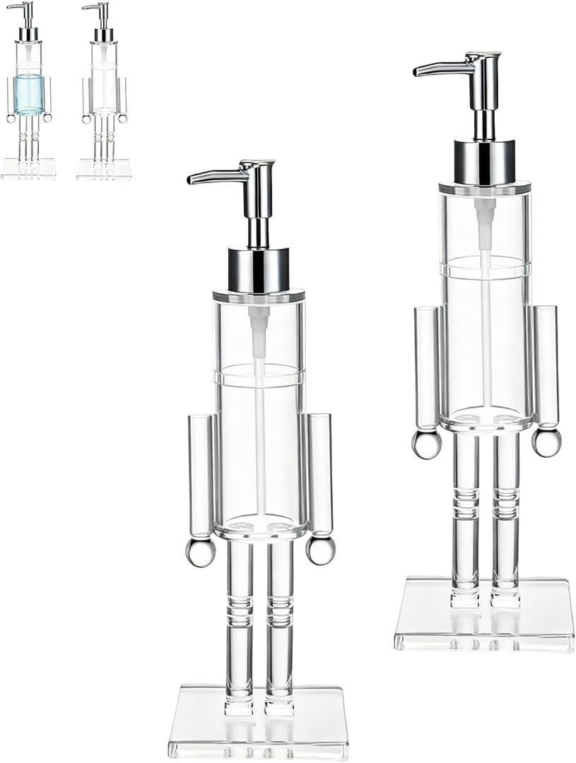 2Pack Nutcracker Soap Dispenser, Clear Acrylic Christmas Hand Soap Dispenser Bathroom, Refillable Nutcracker Bathroom Decor Lotion Container, Countertop Accessories for Kitchen