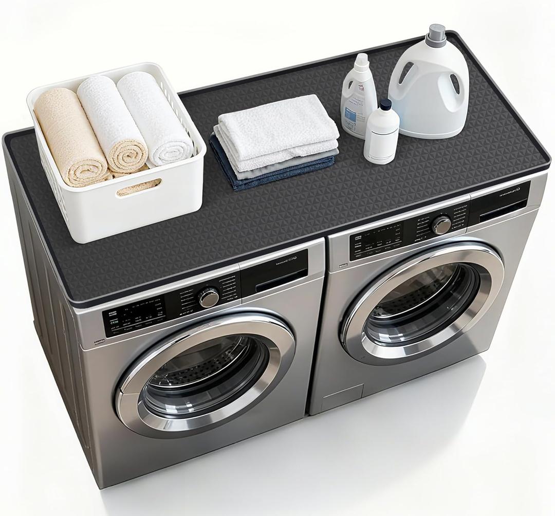 54'' x 27.5'' Washer and Dryer Covers for the Top, Non-slip Silicone Washer Dryer Top Protector for Washing Machine, Waterproof Washer Dryer Countertop for Laundry Kitchen Home (Black)