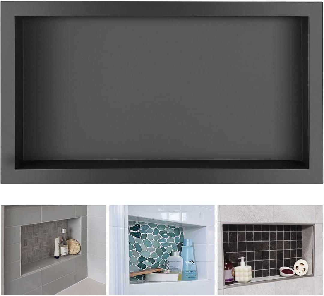 Suteck Shower Niche, 12"x24" Shower Niches Ready for Tile,Stainless Steel Shower Shelf Insert Niches for Tile Showers,Single Niche Tile Recessed for Bedroom,Living Room,Toile,Bathroom Storage Black
