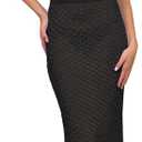 Saodimallsu Women Crochet Beach Cover Up Set Knit Crop Button Short Sleeve Collar Top Bodycon Long Skirt 2 Piece Outfits (Medium, Black)