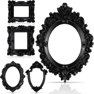 5 Pcs Vintage Mini Picture Frames Small Antique Resin Photo Frame Wall Hanging for DIY Jewelry Display Photography Christmas Photo Holiday Party Decoration (Black)