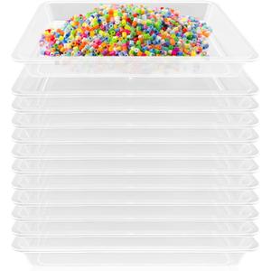 12 Pack Plastic Art Trays,Stackable Craft Trays,Organizer Activity Tray,Serving Tray for School,Home,Painting,Beads,DIY Projects (Clear)