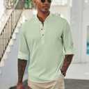 COOFANDY Men's Casual Henley Shirts Long Sleeve Band Collar Lightweight Beach Shirts Summer T-Shirts (XXL)