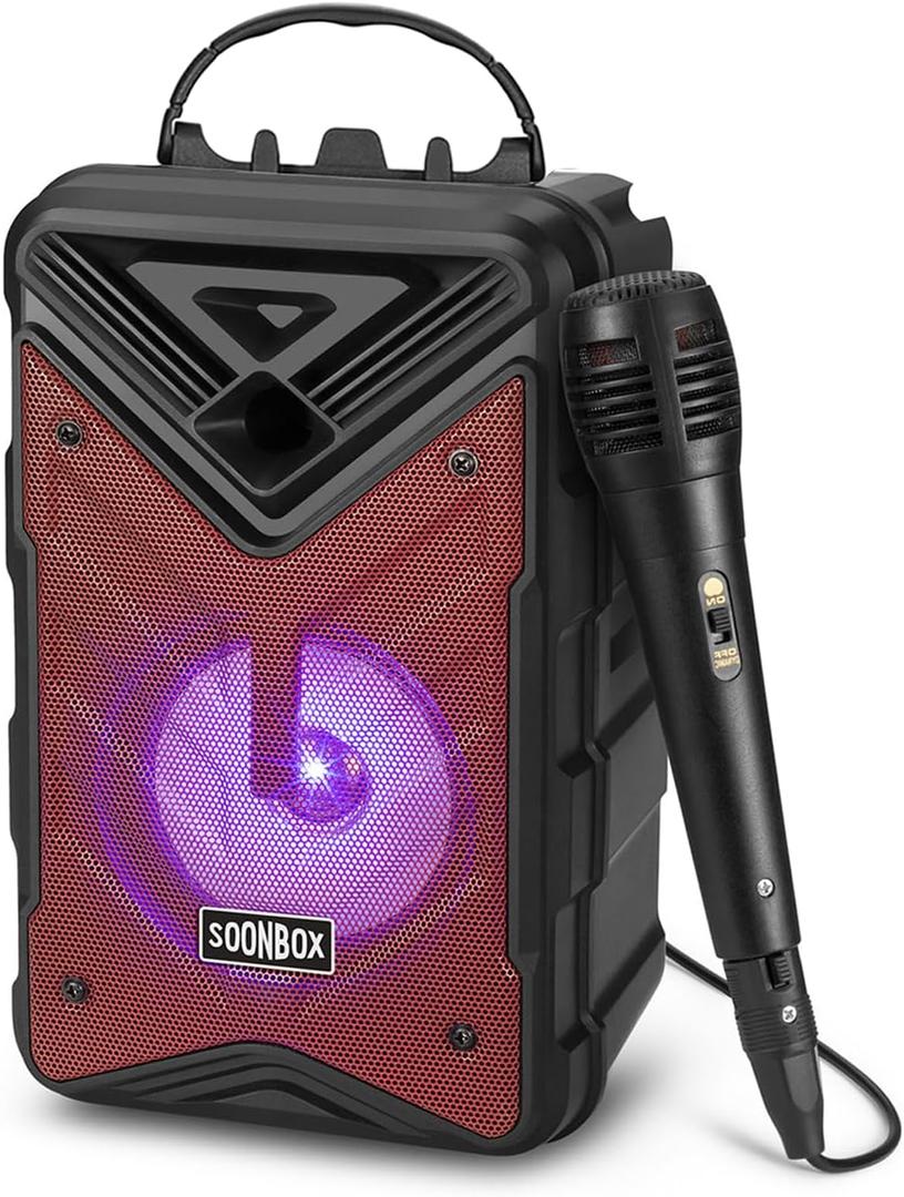Bluetooth Speaker with Microphone, Wireless Outdoor Speaker with RGB Rhythm Lights, Loud Speaker with Phone Holder for Home, Party, Travel & Outdoor Activities (Red)