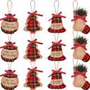 Jetec 12 Pieces Buffalo Plaid Christmas Ornaments Rustic Tartan Burlap Farmhouse Christmas Tree Decors Red Black Buffalo Xmas Tree Ball Plaid Stocking Bell Shaped Hanging Ornaments for Xmas Party