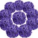 Flojery Silk Hydrangea Heads Artificial Flowers Heads with Stems for Home Wedding Decor,Pack of 10 (Purple)