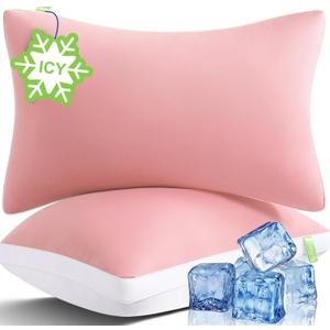 Cooling Bed Pillows King Size Set of 2, Cool for Hot Sleepers, Soft Gusseted Hotel Down Alternative Pillow 2 Pack for Side Back Stomach Sleeper, Supportive, Pain Relief, ICY Pink, 20" x 34"