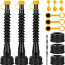 Gas Can Spout Replacement 3 Kits, Gas Can Nozzle Replacement Set for most 1/2/5 Gallon Gas Cans, Upgraded Fuel Tank Spout with Flexible Nozzle, Vent Cap, Thick Rubber Pad, Spout Cover, Black